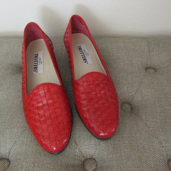 Trotters Liz Red Leather Weave Flats 8N - Picture 7 of 8